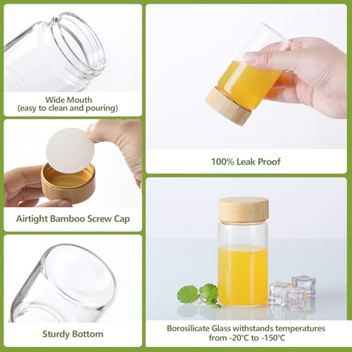 BPFY 4oz Glass Shot Bottles with Bamboo Lids, Reusable Juice & Wellness Jar Set