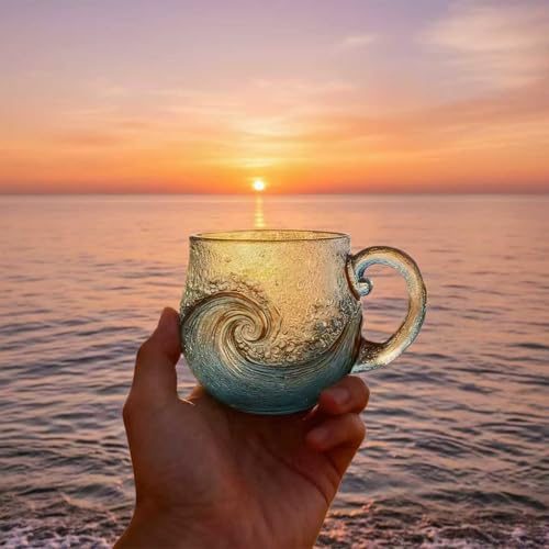 Ocean Wave Glass Mug - Retro Sea Glass Coffee Cup for Home & Office