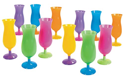 12 Multicolored Tropical Hurricane Glasses - Plastic Drinkware for Parties