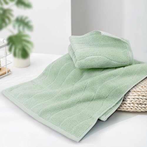Wavy Striped Cotton Hand Towels - Sage Green, 13x29 Inches, 2 Pack
