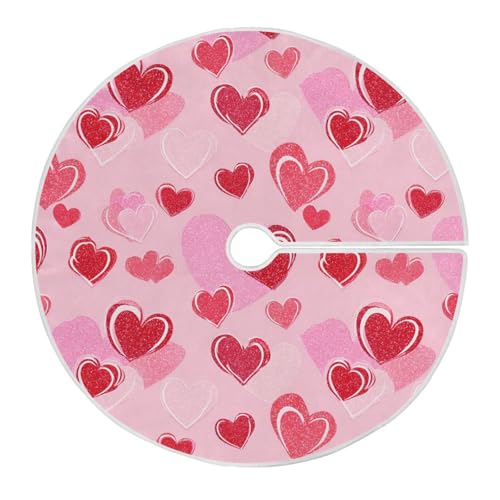 Dussdil 48 Inch Romantic Valentines Tree Skirt with Love Hearts and Stars for Christmas Decor - Multi 07
