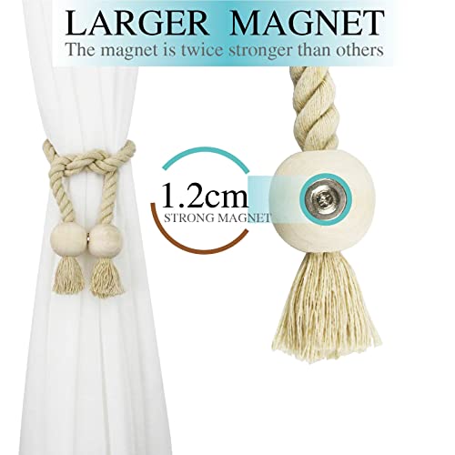 Magnetic Curtain Tiebacks - 2 Pack Hand-Woven Cotton Rope Holdbacks