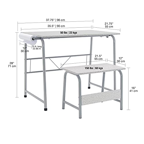 Compact Kids Art Table and Bench Set with Paper Roll, Grey