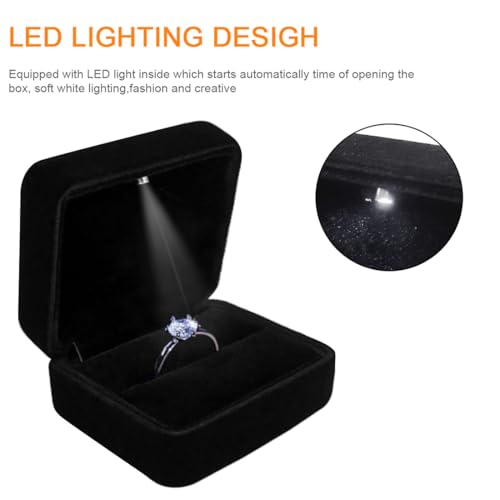 LED Lighted Velvet Engagement Ring Box for Proposal and Wedding