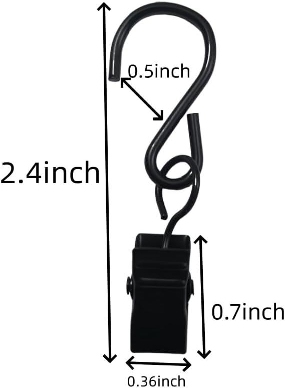 Stainless Steel S Hooks - Versatile Curtain Clips for Hanging Lights & Decorations | 2.4 Inch, Black, 40 Pcs