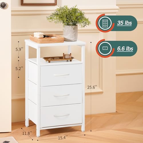 LED Nightstand with Charging Station, 3-Drawer Bedside End Table with USB