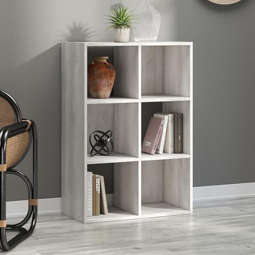 Signature Design by Ashley 6-Cube Storage Organizer Bookshelf Whitewash - Coastal Chic Style