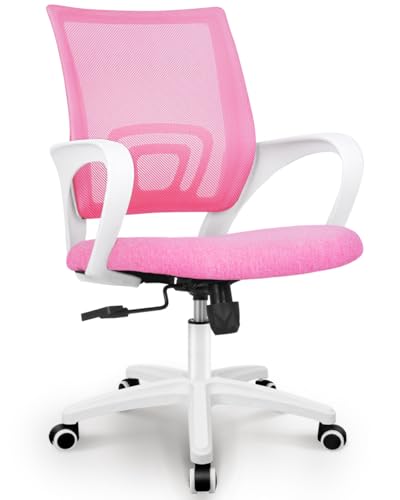 Ergonomic Mid-Back Mesh Office Chair with Lumbar Support, Pink