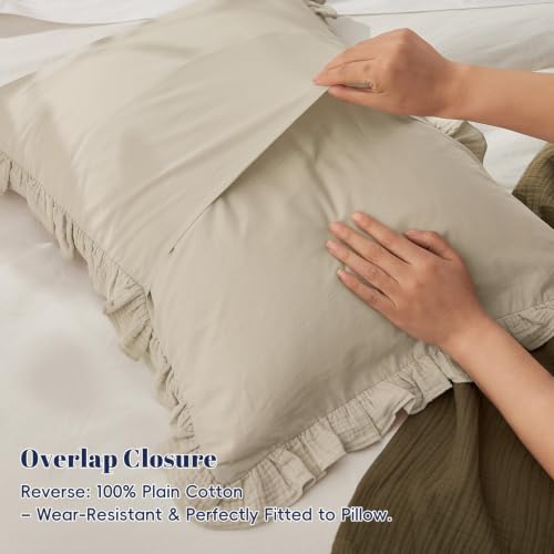 King Size Cotton Muslin Ruffle Pillow Shams, 2-Pack Breathable Gauze Covers