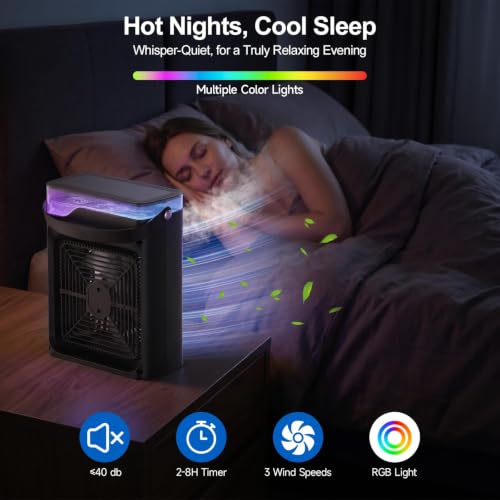 Portable Air Conditioner Fan with Mist, 3 Speeds, and Remote