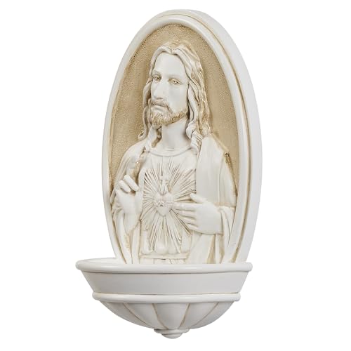 Sacred Heart Holy Water Font Wall Decor 8-inch Catholic Religious Sculpture