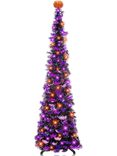 6ft Lighted Pop-Up Halloween Tree with 60 LED Lights & Bat Sequins