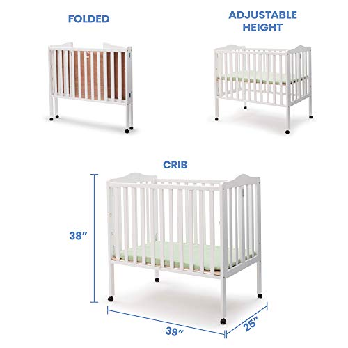 Folding Portable Mini Baby Crib with 1.5-Inch Mattress - White Wood
