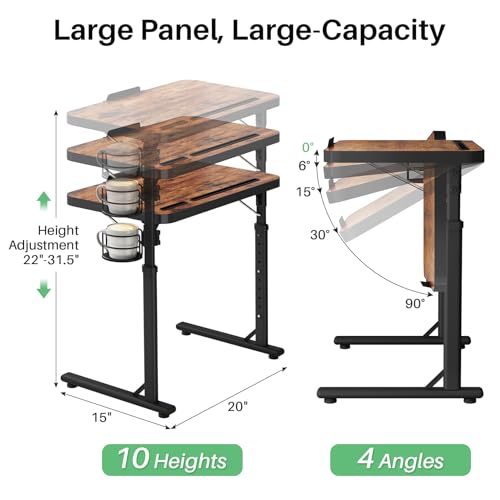 Large Adjustable TV Tray Table with Tilting Top and Cup Holder