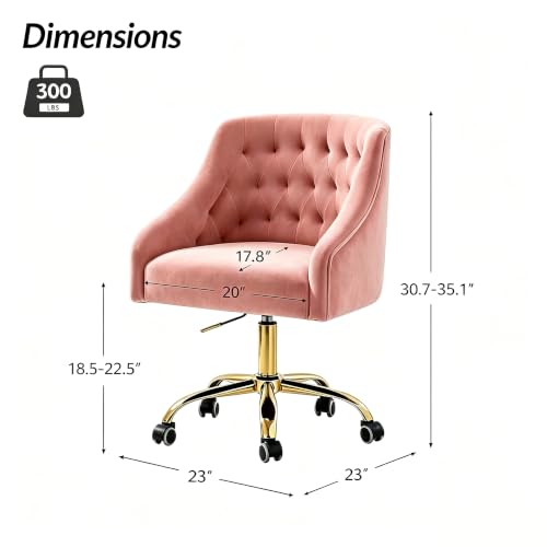 Velvet Office Desk Chair, Adjustable Swivel Vanity Chair with Gold Base