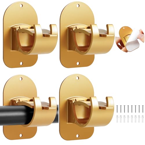 No-Drill Self-Adhesive Curtain Rod Brackets - 4PCS Gold Wall Hangers