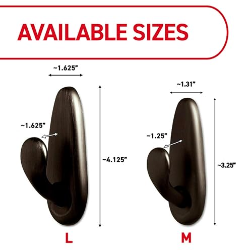 Large Brushed Nickel Adhesive Wall Hooks - 5 lb Capacity, 2-Pack