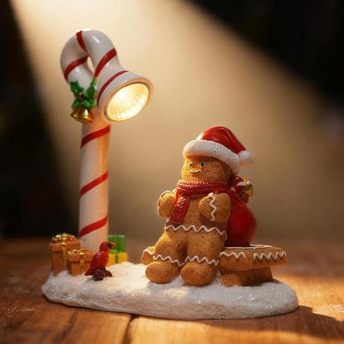 Light-Up Christmas Gingerbread Man Figurine - Resin Holiday Table Decor