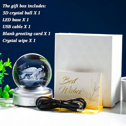 3D Sea Turtle Crystal Ball Night Light with LED Base for Beach Decor