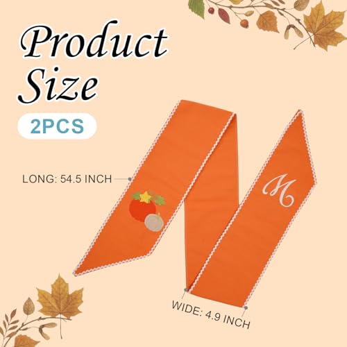 Monogrammed Fall Wreath Sash - Letter W Orange Bow Ribbon Decor (2 Pack)