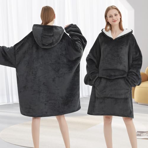 Oversized Wearable Blanket Hoodie - Soft Sherpa Fleece Loungewear