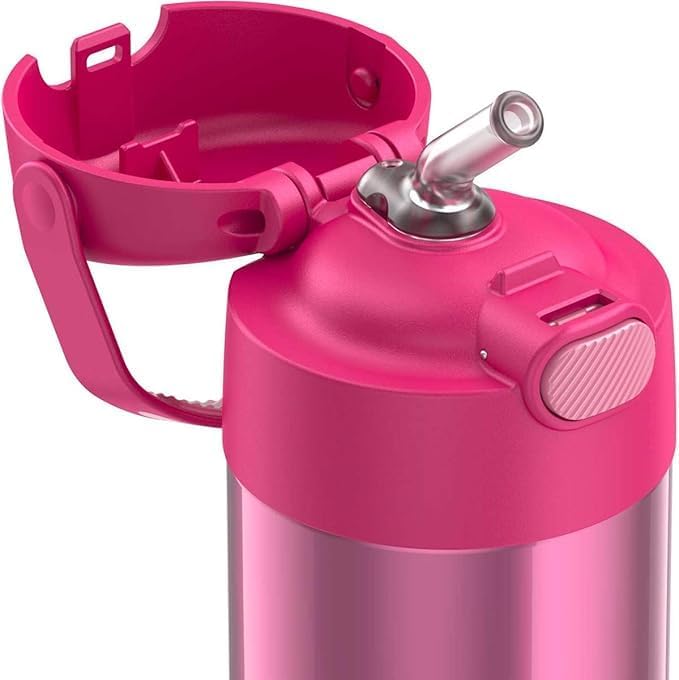 THERMOS FUNTAINER Water Bottle - 12 Ounce Kids Stainless Steel Vacuum Insulated with Straw | Pink