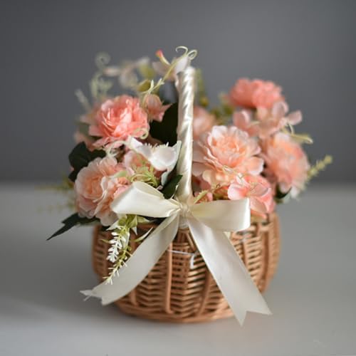 2-Pack Handmade Wicker Flower Girl Baskets with Ribbon and Handles