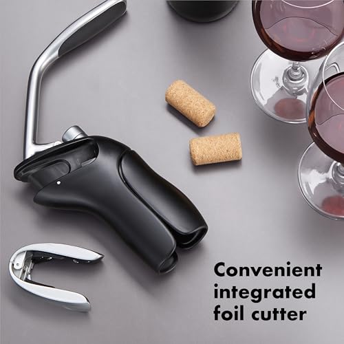 OXO Steel Wine Bottle Opener with Foil Cutter - 2.1 / Corkscrew, Stainless & Black