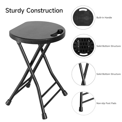 18-Inch Folding Stool with Handle - 500lb Capacity Portable Collapsible Chair