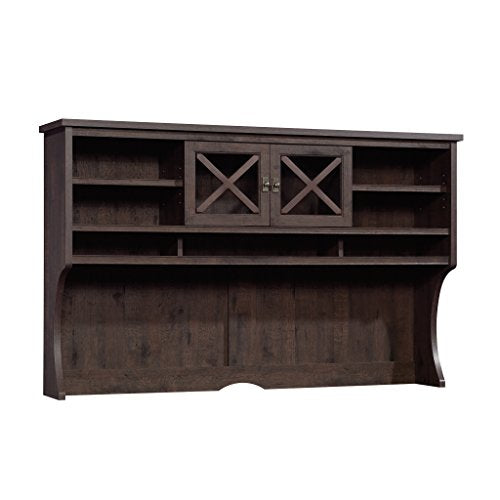 Large Office Hutch with Glass Doors and Adjustable Shelves - Coffee Oak
