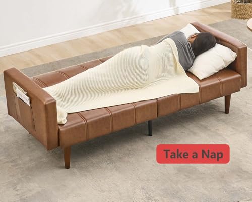 Convertible Futon Sofa Bed, 75-Inch Mid-Century PU Leather Sleeper Couch