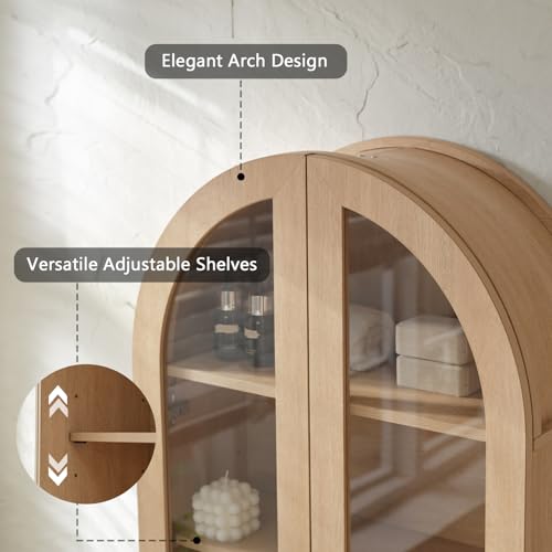 Arched Bathroom Wall Cabinet with Glass Doors and Adjustable Shelves