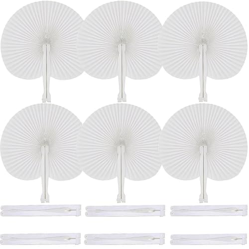 60 Pcs White Folding Paper Hand Fans for Wedding Party Favors and DIY