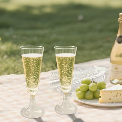 GQYJENTLX Clear Plastic Champagne Flutes 25 Pack - Disposable Stemless Glasses for Parties