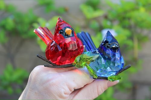 Red Acrylic Cardinal Figurine - Faceted Crystal Style Tabletop Decor