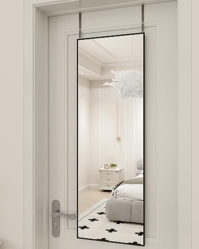 14" x 48" Adjustable Over-the-Door Full Length Mirror, Black Shatterproof