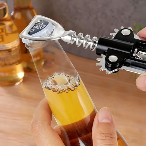 Multifunctional Zinc Alloy Corkscrew Wine Opener with Ergonomic Wing Handle