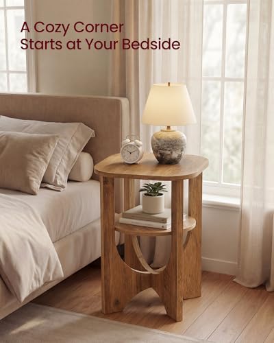 2-Tier Small End Table, Mid-Century Modern Accent Nightstand with Shelf