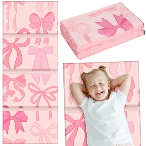 Foldable Kids Nap Mat for Preschool Daycare Sleep with Pink Bow