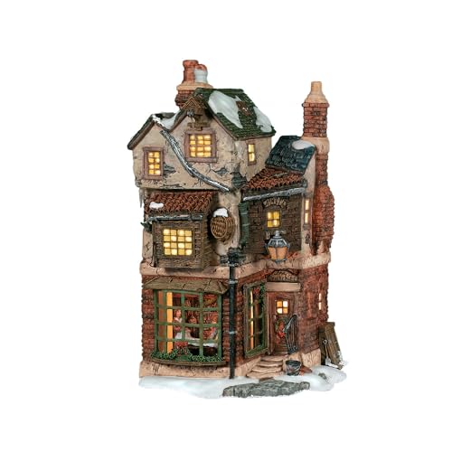 Dickens' Christmas Carol Cratchits Corner Lit Porcelain Village Building, 9.65"
