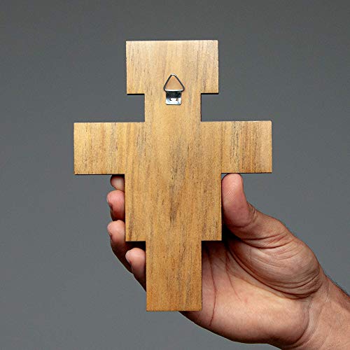 San Damiano Wall Cross - 8-Inch Solid Brazilian Walnut Wood Crucifix