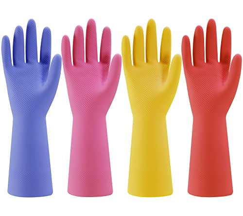 Bamllum Rubber Dishwashing Gloves 4 Pairs - Reusable Non-Slip Household Cleaning Gloves (Medium)