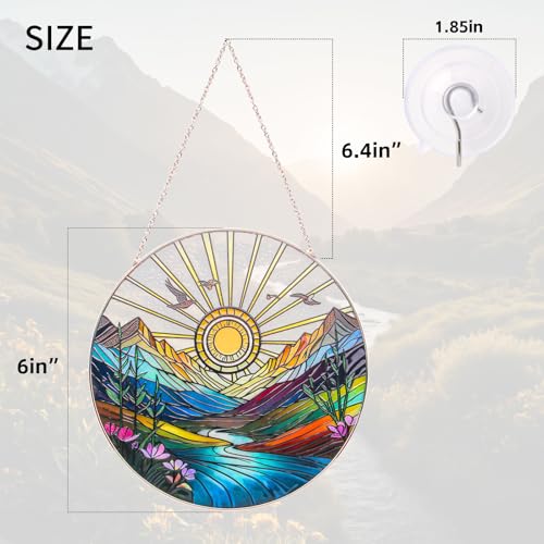 Handcrafted Stained Glass Sun Catcher - Sunrise & Sunset Design, 6"