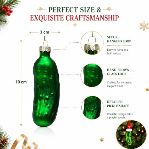 Essivox Traditional Glass Christmas Pickle Ornament - Holiday Tree Decoration, Festive Hanging Xmas Decor (Variant C)