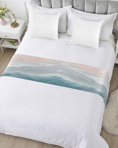 DecorLovee Coastal Ocean Bed Runner for King Bed, Summer Beach Scarf 94x20"