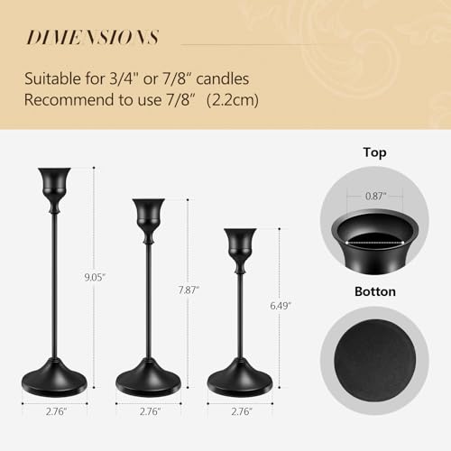 Metal Taper Candle Holders Set of 6 - Black Decorative Holders for Home Decor
