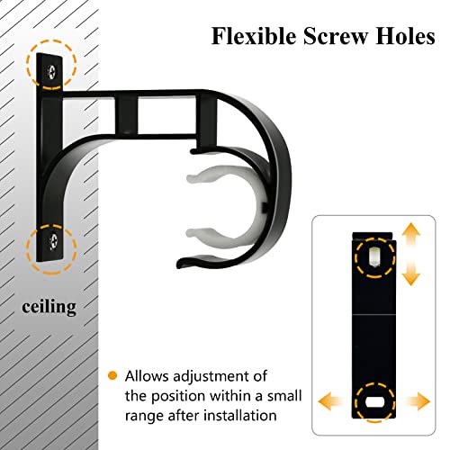 Heavy Duty Ceiling Curtain Rod Brackets for 1 Inch Rods, 4 Pack
