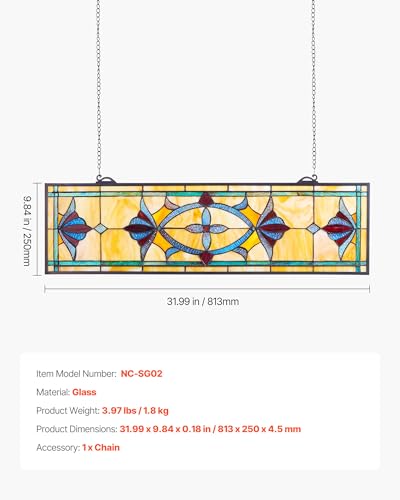 Hanging Stained Glass Window Panel - Tiffany Style 32 x 10 in