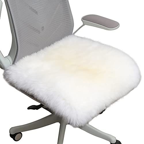 Genuine Sheepskin Chair Cushion, 18x18 Inch Non-Slip Wool Seat Pad, Ivory
