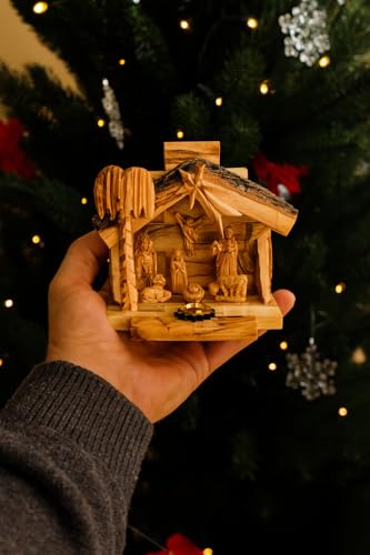 Hand-Carved Olive Wood Nativity Set – 4.7" Bethlehem Manger Scene